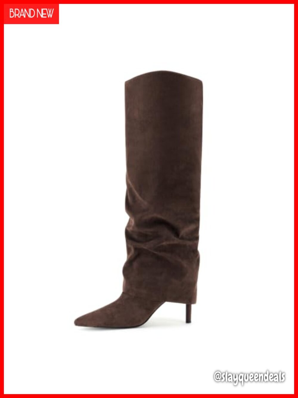 Fold Over Knee High Boots Pointed Toe Stiletto Slouch Faux Leather